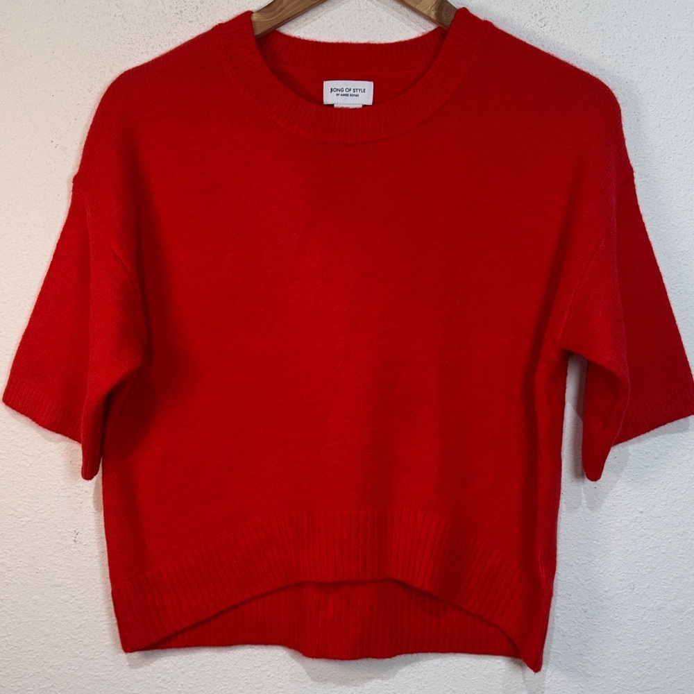 Song Of Style By Amiee Song Xs Red Short Sleeve Short Sleeve Crew Neck Sweater